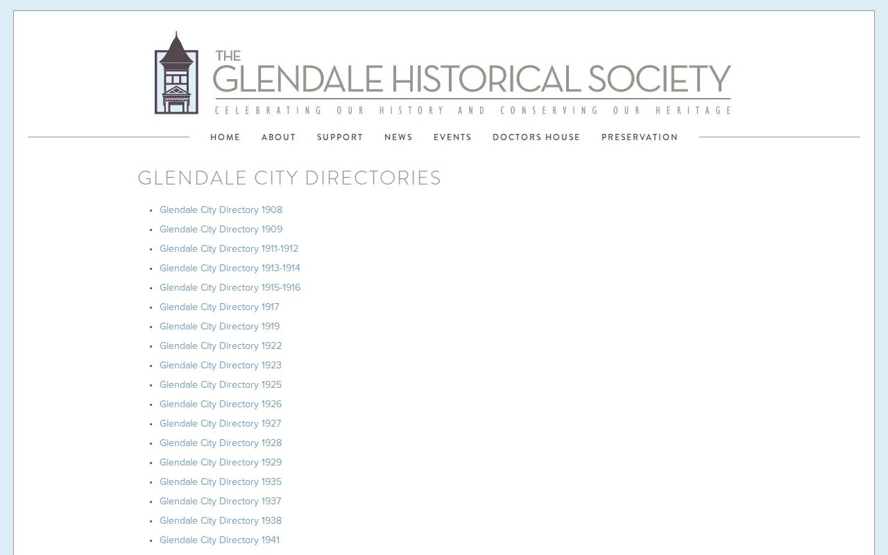 Glendale city directory digitized collection list