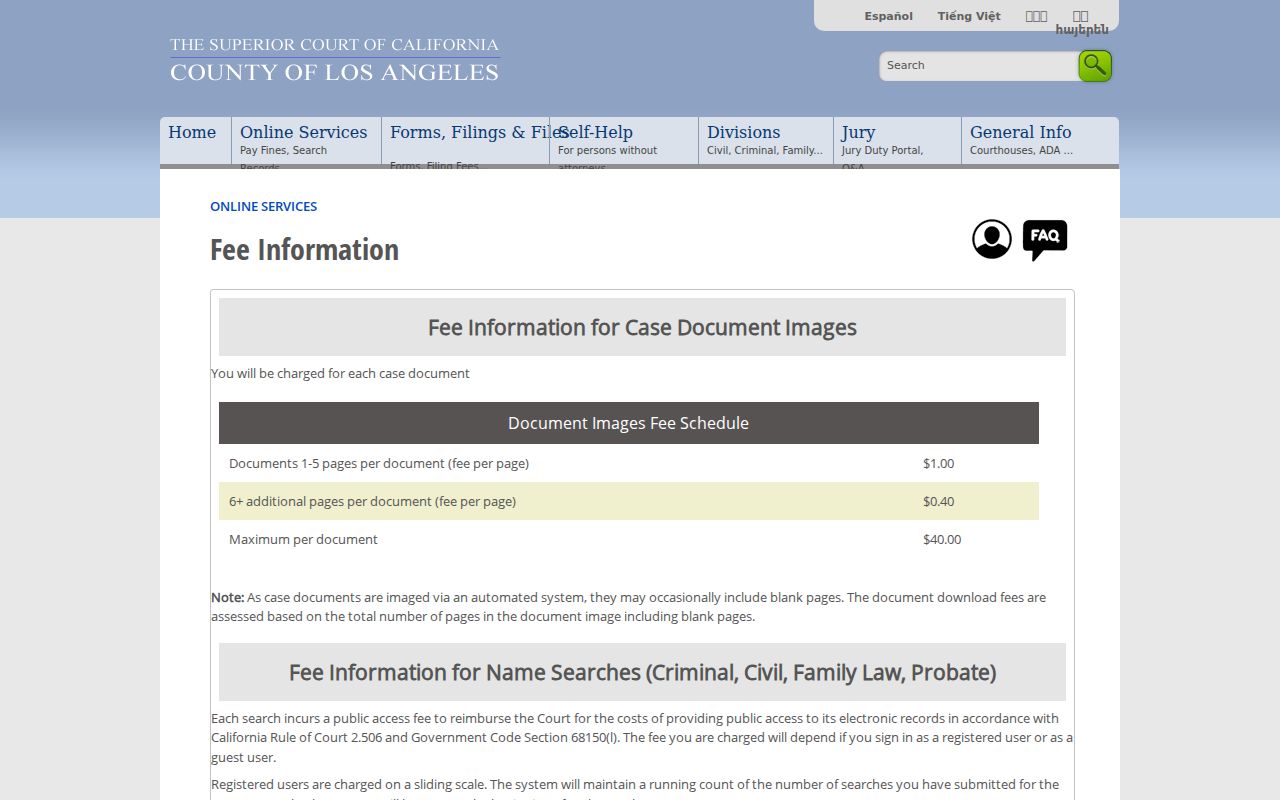 Glendale resident lookup court search fees